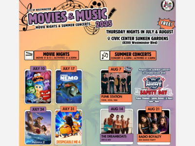 Westminster Free Summer Concerts & Family Movies | Civic Center Sunken Gardens | Jul 10 - Aug 21